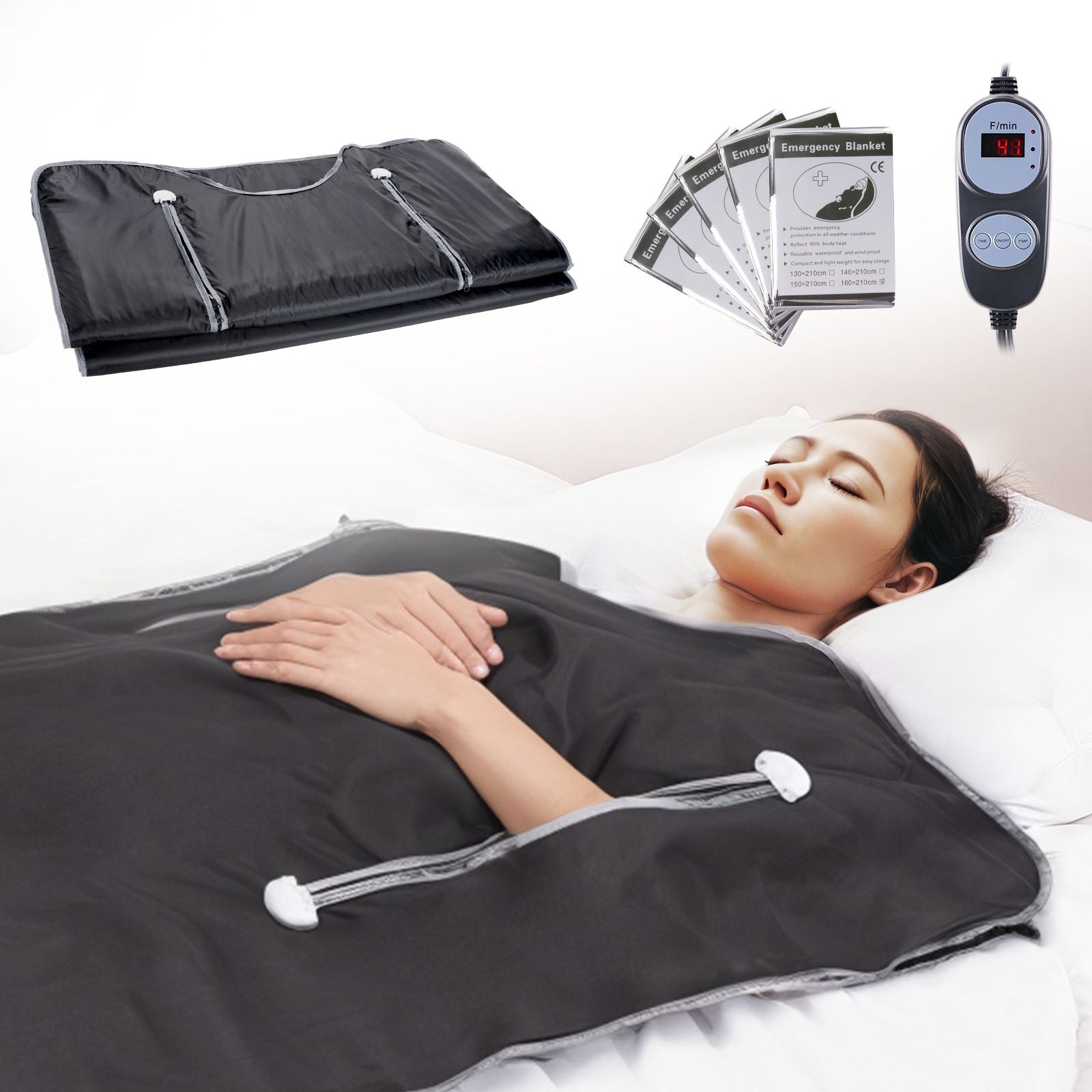 Sauna Blanket for Detoxification, Portable Far Infrared Sauna for Home, Oxford Sauna Bag w/ Arm Holes & Carbon Fiber Heating, 1-6 Level Adjustable Temp, 5-60 Minutes Timer, 1800x800mm