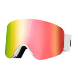 Frameless Ski Goggles, Magnet Cylindrical Lens with Pink Revo Coating, OTG Anti fog Snow Goggles for Men Women Youth, TPU Frame & Ventilation Structure, Fit for Skiing, Skating, Snowboarding