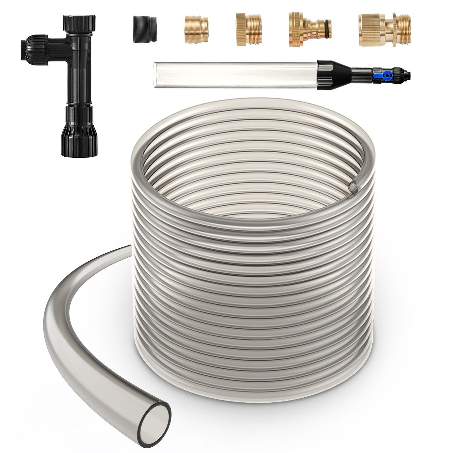 Aquarium Vacuum Gravel Cleaner, 50 ft PVC Hose Fish Tank Vacuum Gravel Cleaner, Siphon Fish Tank Cleaner Vacuum, 3 Types of Brass Adapters, for Fish Tank Cleaning Gravel & Sand