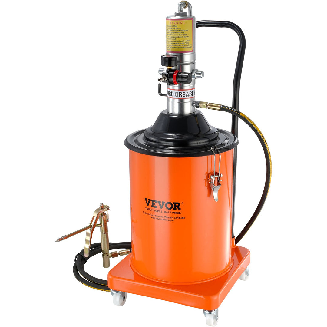 VEVOR Grease Pump, 20L 5 Gallon Capacity, Air Operated Grease Pump with 3.88 m High Pressure Hose and Grease Gun, Pneumatic Grease Bucket Pump with Wheels, Portable Lubrication Grease Pump 50:1 Pressure Ratio
