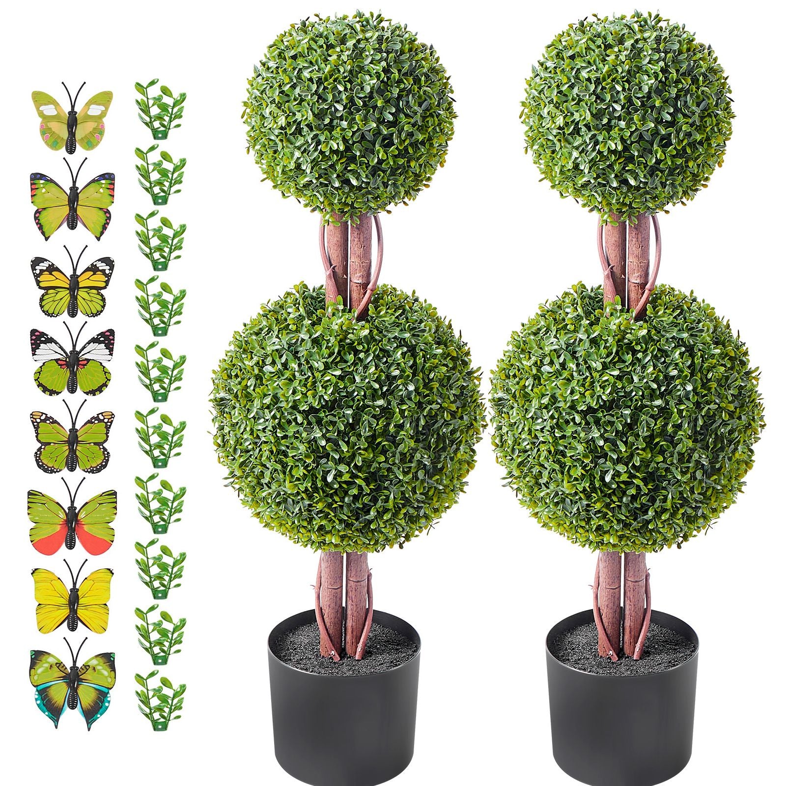 2 Pack 91.4cm Artificial Boxwood Topiary Tree Faux Plant UV Decor In/Outdoor