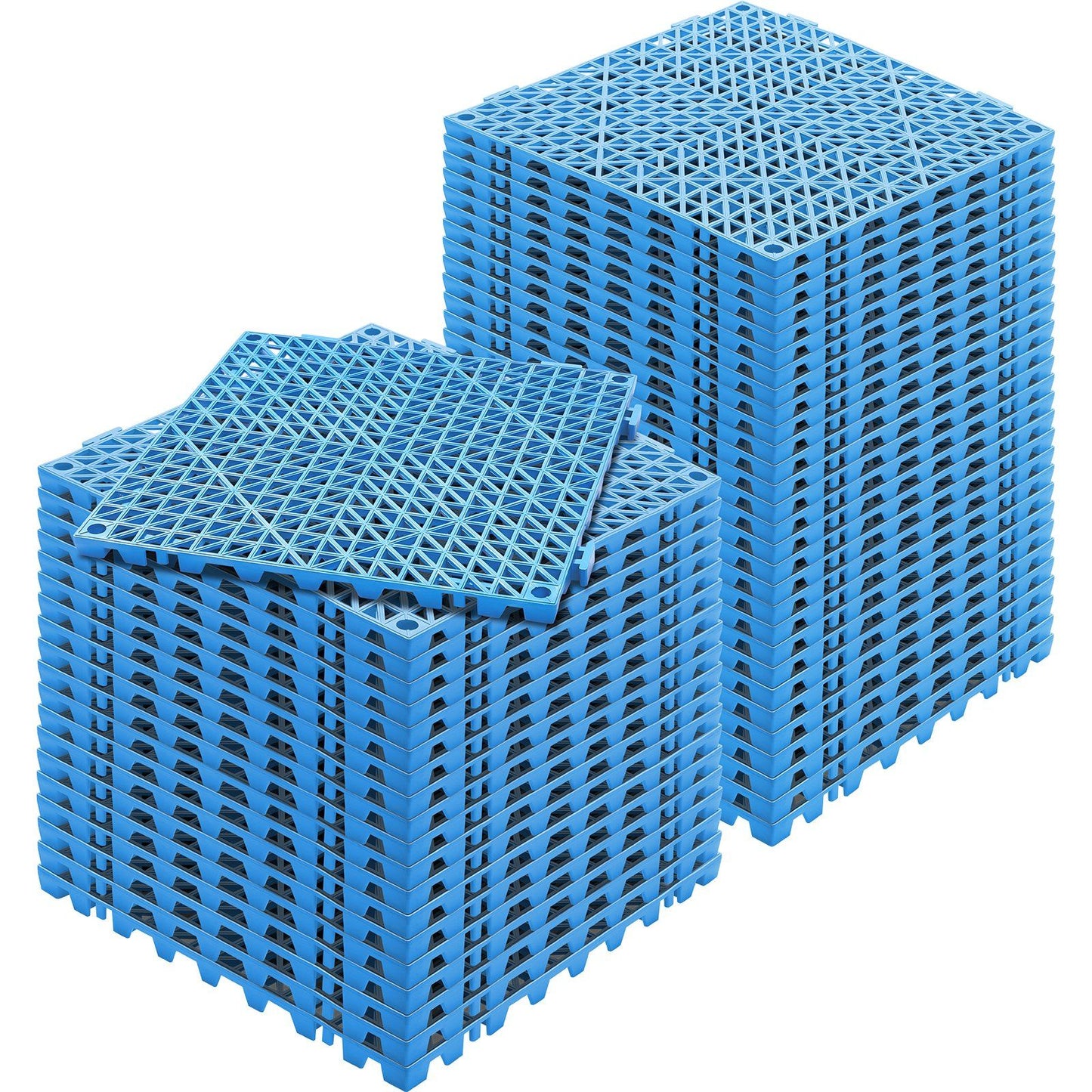 Modular Interlocking Cushion, 50 Pack 30 x 30 cm Splicing Drainage Mats, Soft PVC Interlocking Drainage Floor Tiles, Non-Slip Drainage Holes for Restroom, Bathroom, Kitchen, Pool, Wet Area, Blue