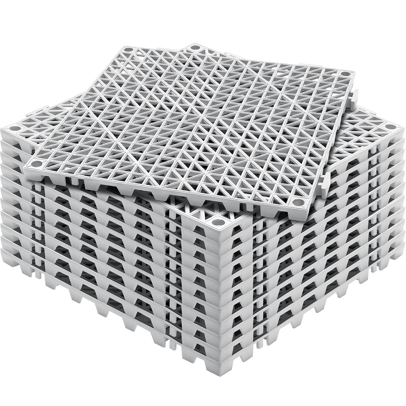 Modular Interlocking Cushion, 12 Pack 30 x 30 cm Splicing Drainage Mats, Soft PVC Interlocking Drainage Floor Tiles, Non-Slip Drainage Holes for Restroom, Bathroom, Kitchen, Pool, Wet Area, Gray