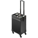 5 in 1 Professional Makeup Train Case Aluminum Cosmetic Case, Rolling Makeup Case Extra Large Trolley Makeup Travel Organizer, with 360° Swivel Wheels & Adjustable Pull Rod, Black