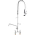 Commercial Faucet with Pre-Rinse Sprayer, 44" Height, 8" Center, 12" Swing Spout, Deck Mount Kitchen Sink Faucet, Brass Constructed Device with Pull Down Spray, for 1/2/3 Compartment Sink