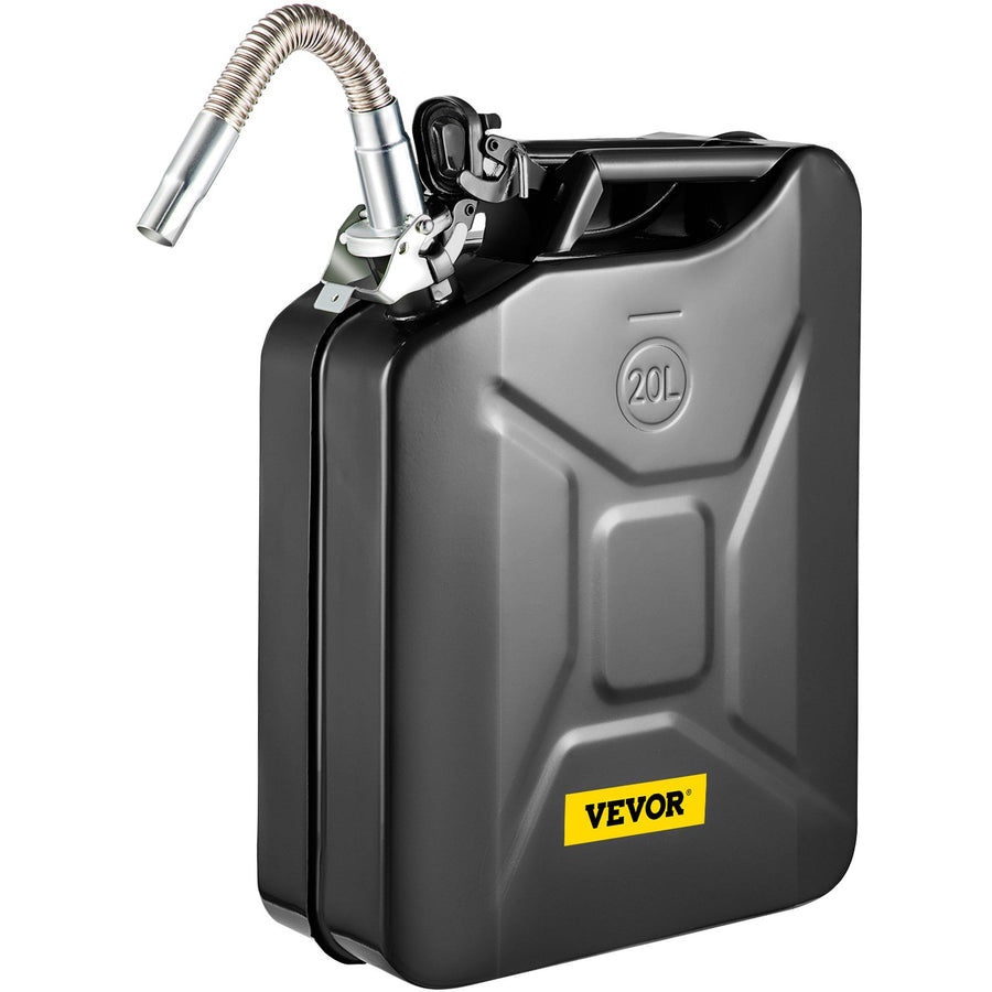 VEVOR Jerry Fuel Can, 5.3 Gallon / 20 L Portable Jerry Gas Can with Flexible Spout System, Rustproof ＆ Heat-resistant Steel Fuel Tank for Cars Trucks Equipment, Black