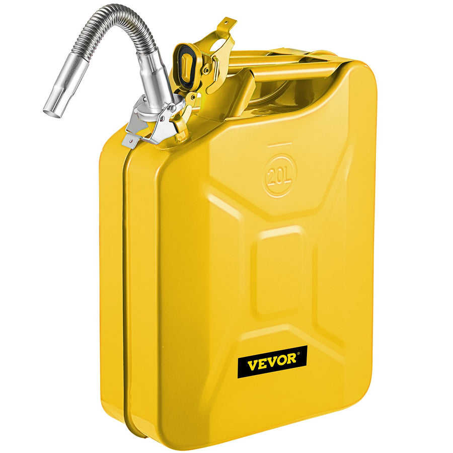 VEVOR Jerry Fuel Can, 20 L Portable Jerry Gas Can with Flexible Spout System, Rustproof ＆ Heat-resistant Steel Fuel Tank for Cars Trucks Equipment, Yellow