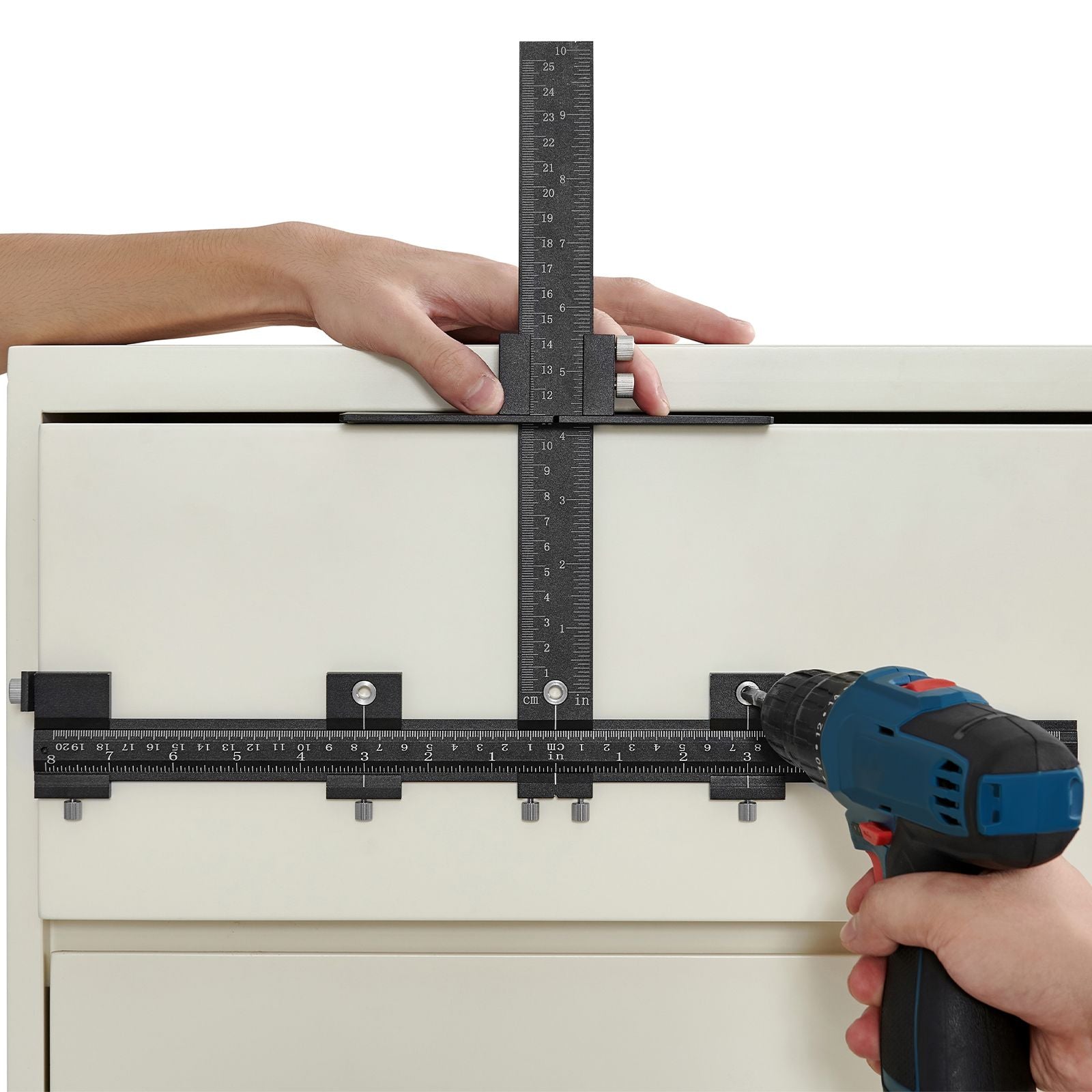 Cabinet Hardware Jig, Aluminum Alloy Cabinet Handle Jig with Center Punch, Adjustable Cabinet Hardware Template Tool, for Installation of Door Drawer Front Knobs Handles and Pulls