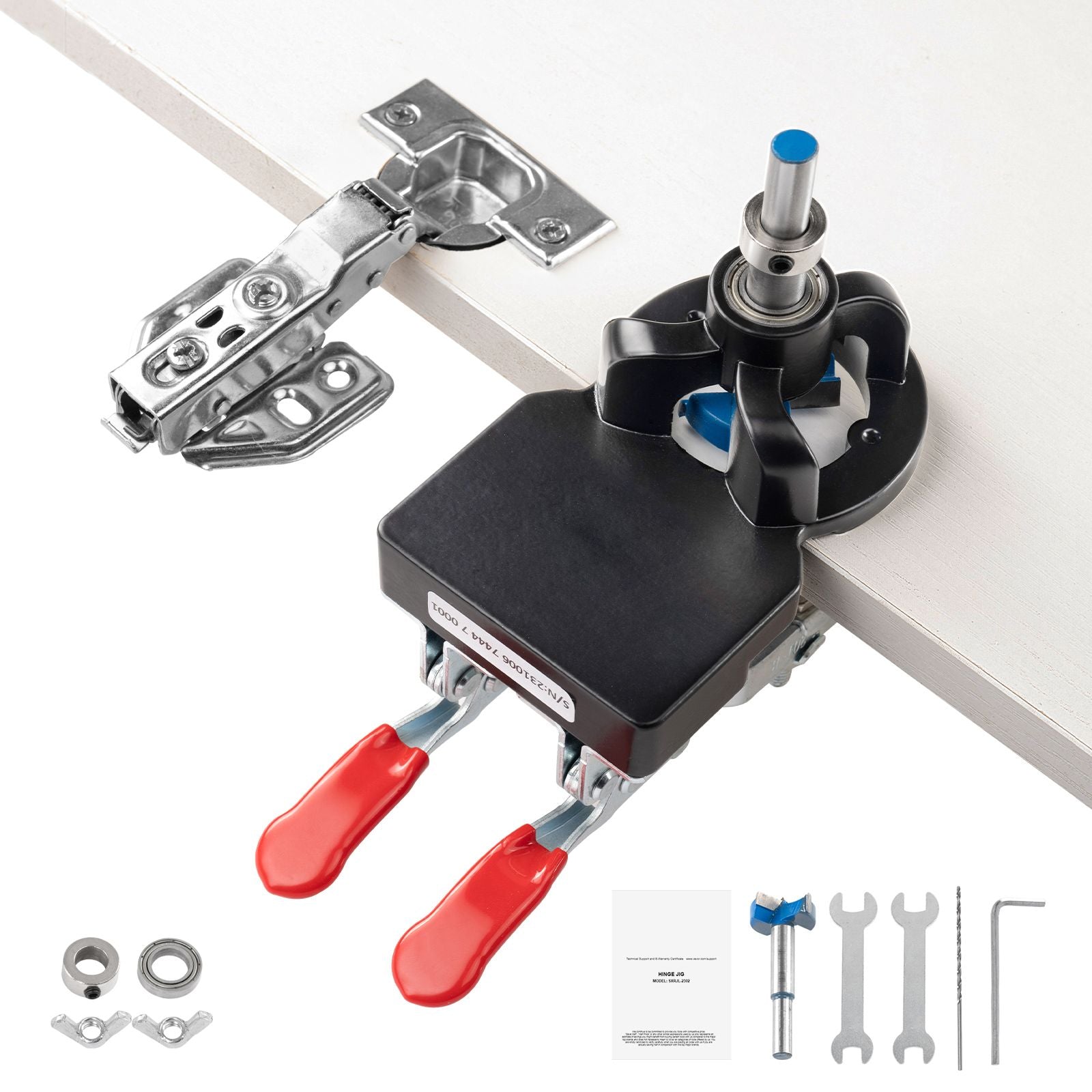 35 mm Concealed Door Hinge Jig, Aluminum Alloy Cabinet Hinge Jig, Accurate Locking Dual Clamp Fixation Hinge Drill Jig with Accessories, Woodworking Tool for Doors Cabinets Hinges Mounting