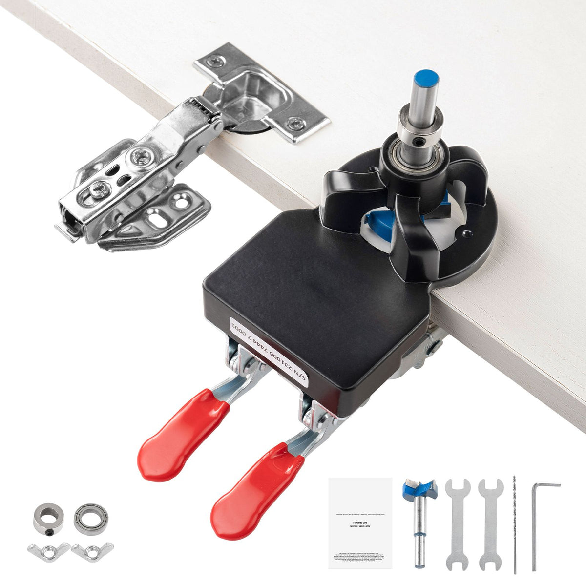 35 mm Concealed Door Hinge Jig, Aluminum Alloy Cabinet Hinge Jig, Accurate Locking Dual Clamp Fixation Hinge Drill Jig with Accessories, Woodworking Tool for Doors Cabinets Hinges Mounting