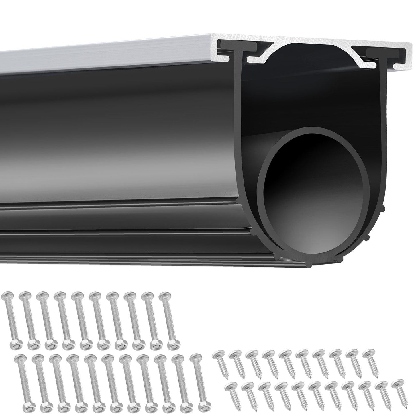 Garage Door Seals Bottom Rubber, U Shape +O Ring Garage Door Bottom Weather Seal with Pre-drilled Aluminum Track Retainer Kit, 16ft 5/16 inch T-ends and 3 3/4 inch Width, for Doors, Black