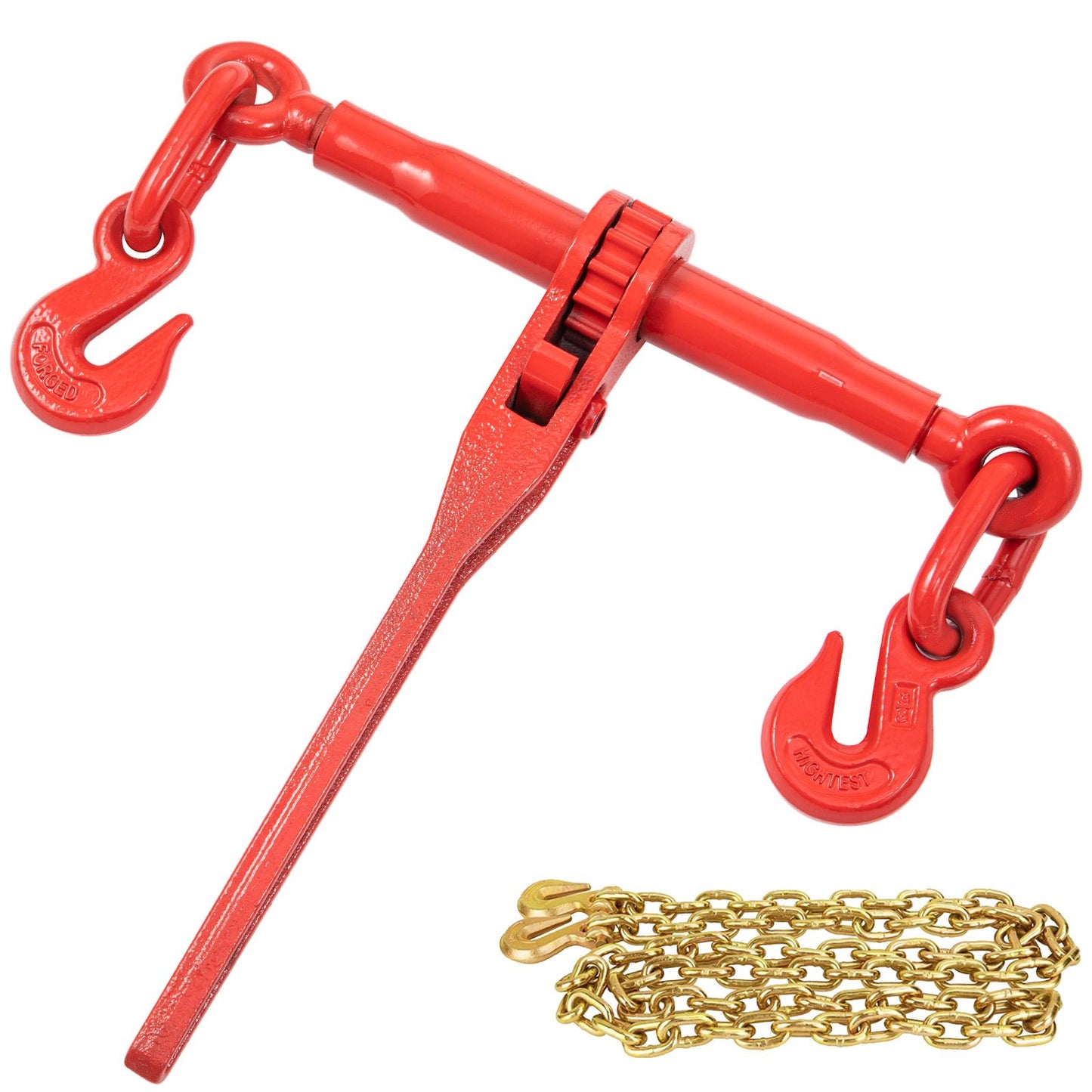 Chain Load Binder, 8 mm Tie Down Kit with 3 Ton Working Load Capacity and Two Grab Hooks, Includes (4) Ratchet Binders - (4) 6.4 m Grade 80 Chains, Transport Load Package for Hauling, Towing
