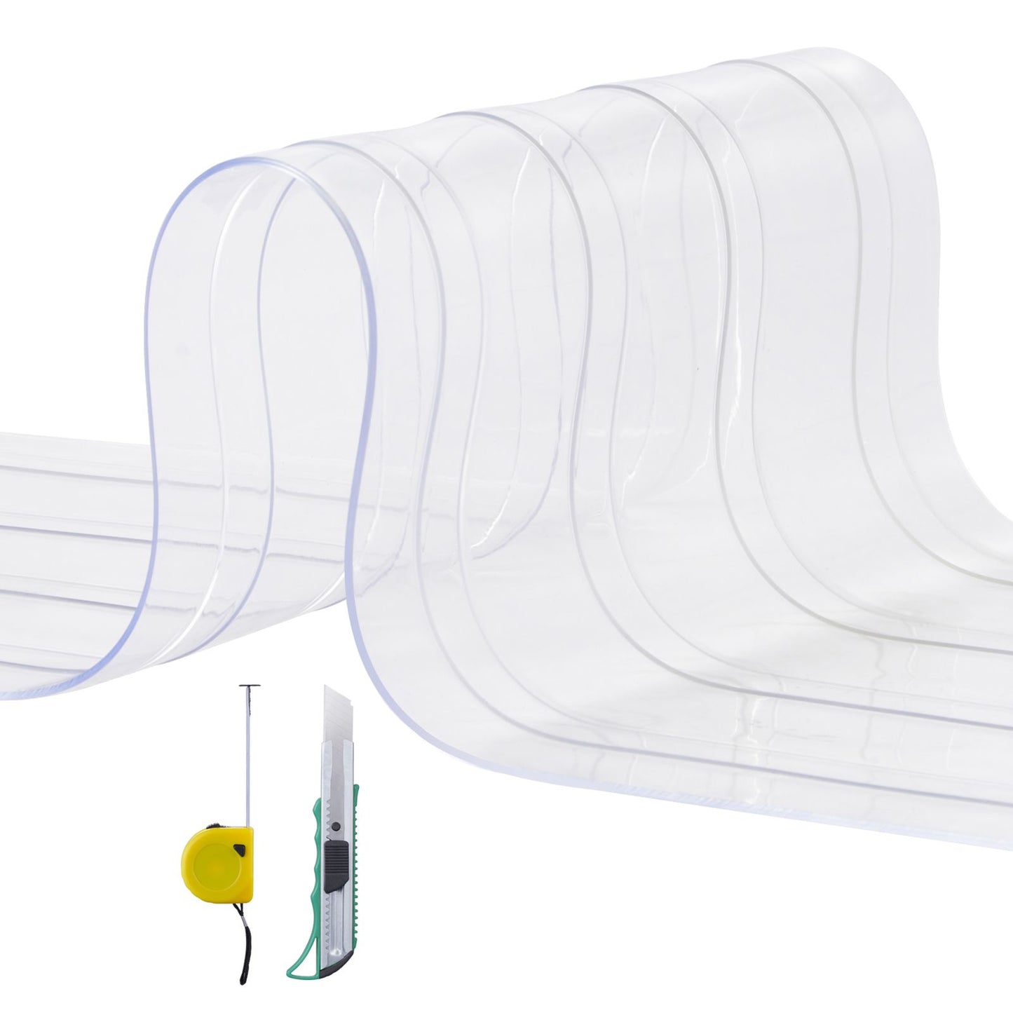 Strip Curtain, 4572 cm Length x 20 cm Width x 2 mm Thickness, Clear Ribbed PVC Curtain Strip Door Bulk Roll, Plastic Door Strips for Doorways of Supermarket, Garage, Warehouse, Barn, Pet House