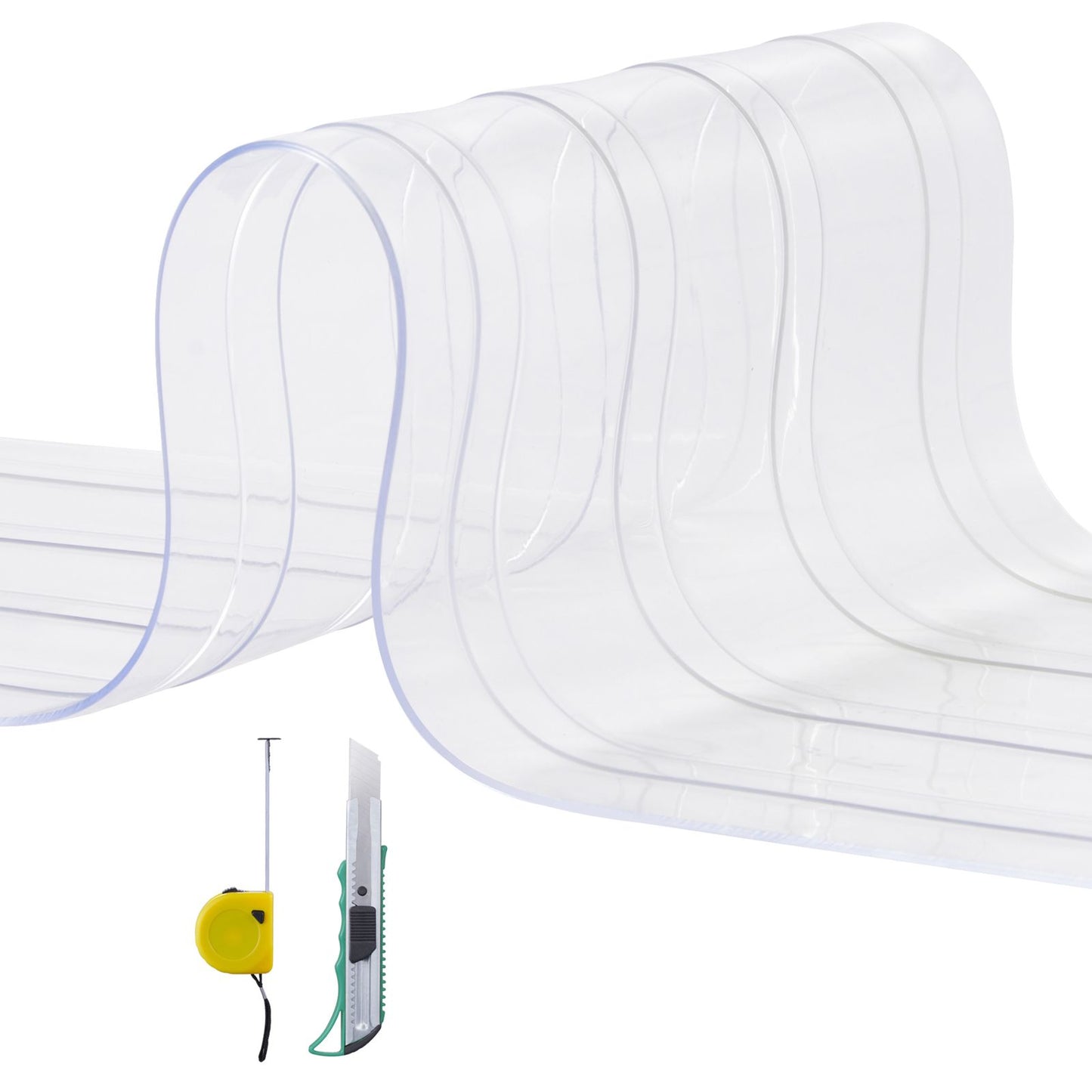 Strip Curtain, 164' Length x 8" Width x 0.08" Thickness, Clear Ribbed PVC Curtain Strip Door Bulk Roll, Plastic Door Strips for Doorways of Supermarket, Garage, Warehouse, Barn, Pet Animal House