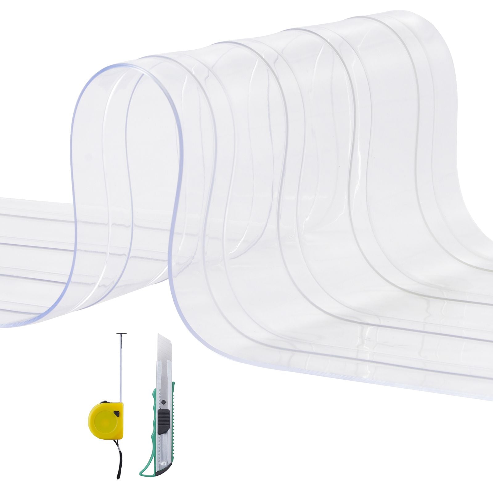 Strip Curtain, 164' Length x 8" Width x 0.08" Thickness, Clear Ribbed PVC Curtain Strip Door Bulk Roll, Plastic Door Strips for Doorways of Supermarket, Garage, Warehouse, Barn, Pet Animal House
