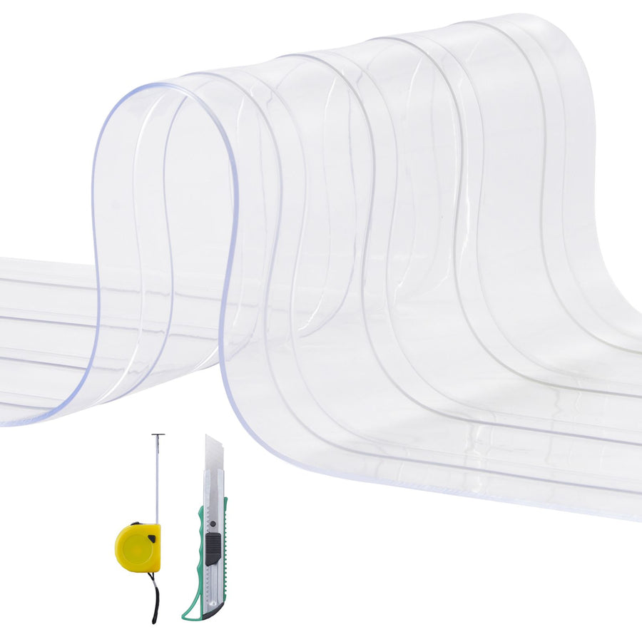 Strip Curtain, 164' Length x 8" Width x 0.08" Thickness, Clear Ribbed PVC Curtain Strip Door Bulk Roll, Plastic Door Strips for Doorways of Supermarket, Garage, Warehouse, Barn, Pet Animal House