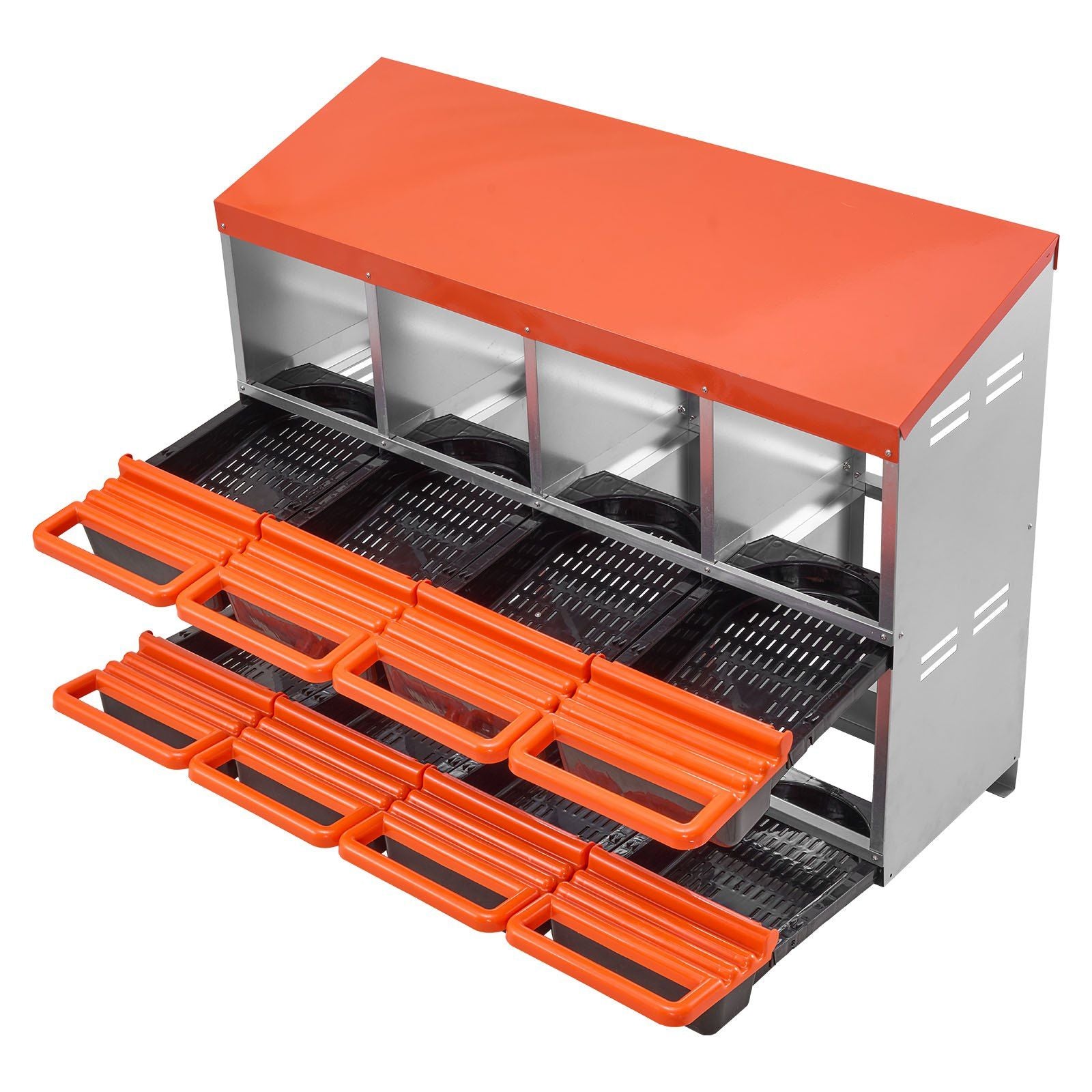 2 Tiers Chicken Nesting Boxes, 8 Compartments, Metal Egg Laying Boxes with Protective Collection Lids, Roll Out Nesting Box, Easy to Assemble, Ideal for Hens, Ducks, Chickens, and Other Poultry