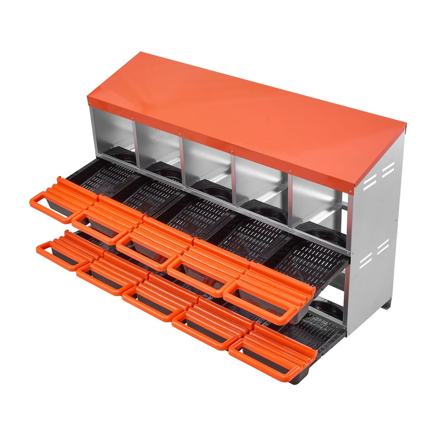 10-Compartment Chicken Nest Box Mental Box with Inclined Nesting Boxes