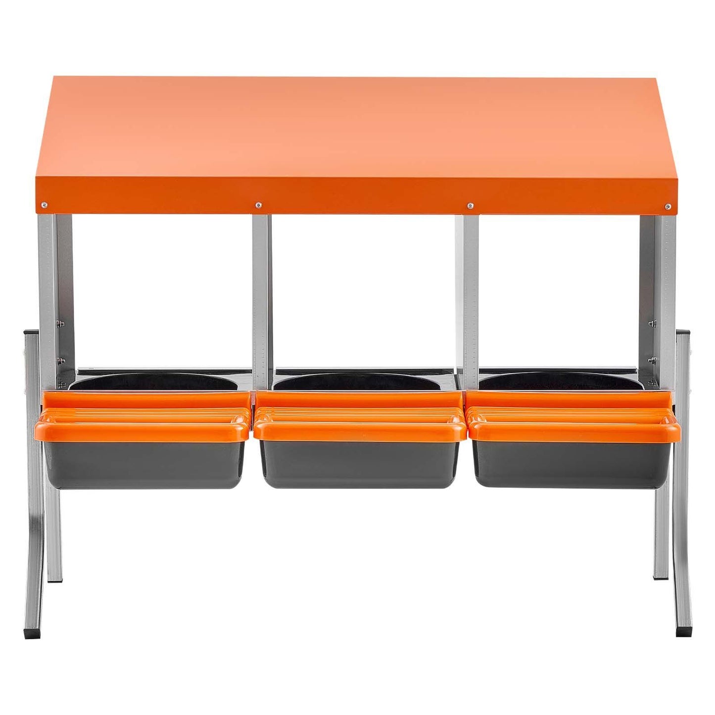 Chicken Nesting Boxes, 3 Compartments, with Support Legs, Easy Egg Collection, Galvanized Steel and High-Strength Plastic, Roll Away Nesting Boxes for Chickens and Hens Laying Eggs, Orange