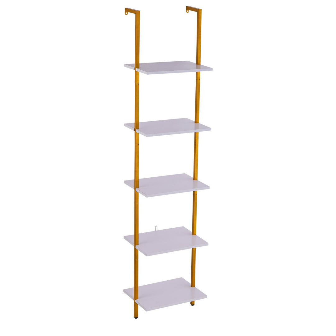VEVOR Industrial Square Pipe Shelf 5 Tier 40x30x178cm Wall-Mount Gold White