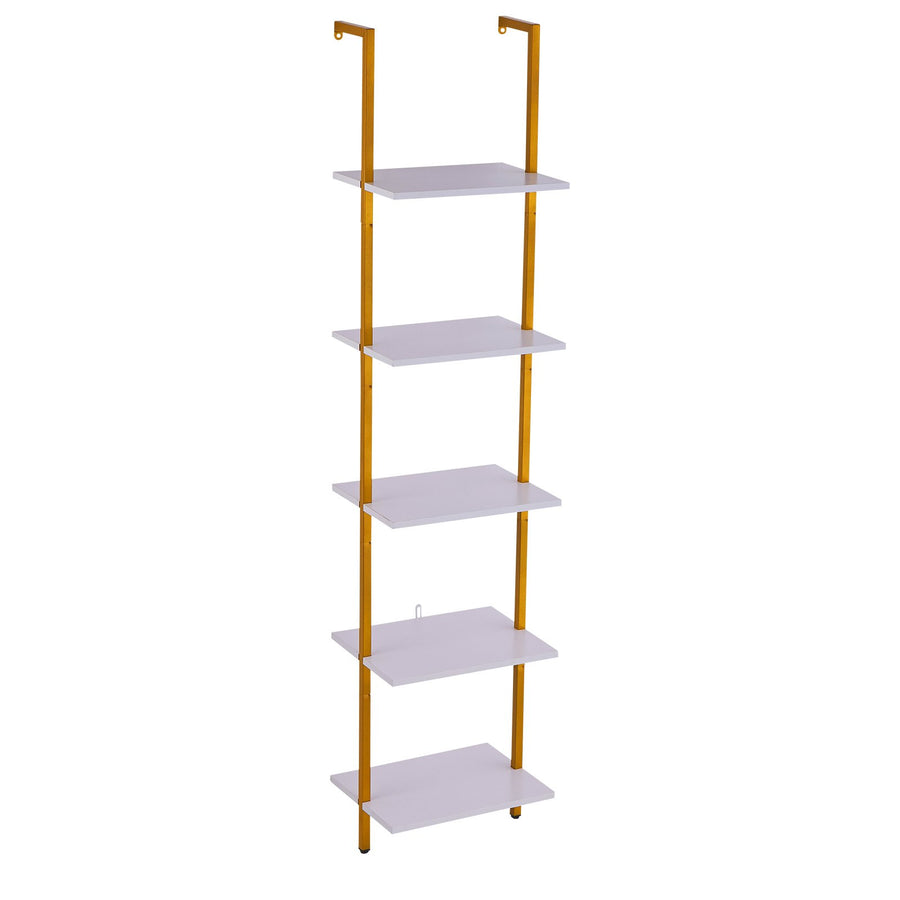 VEVOR Industrial Square Pipe Shelf 5 Tier 40x30x178cm Wall-Mount Gold White