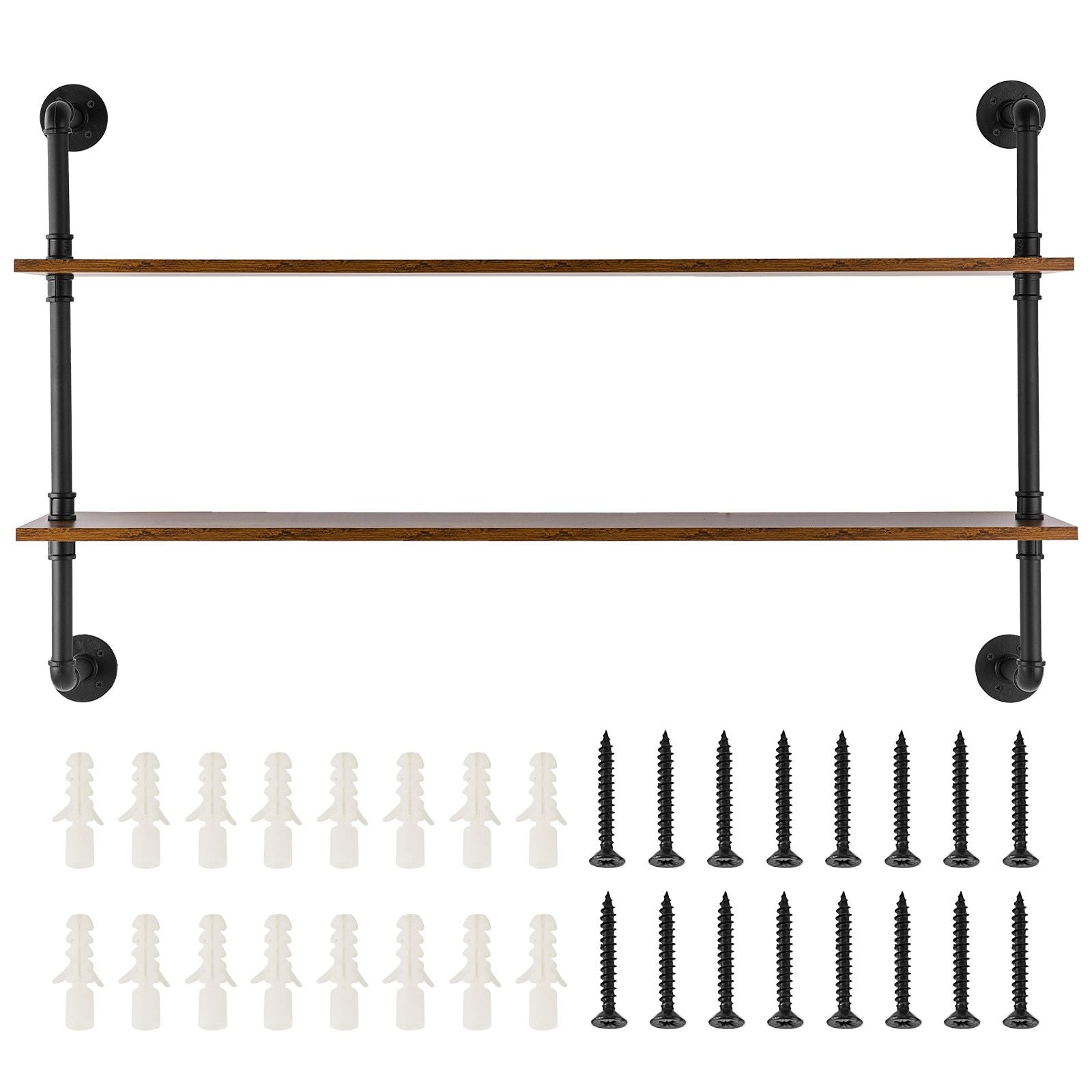 Industrial Pipe Shelf 2 Tier 48x 9.84in Wall-Mount for Kitchen Bedroom
