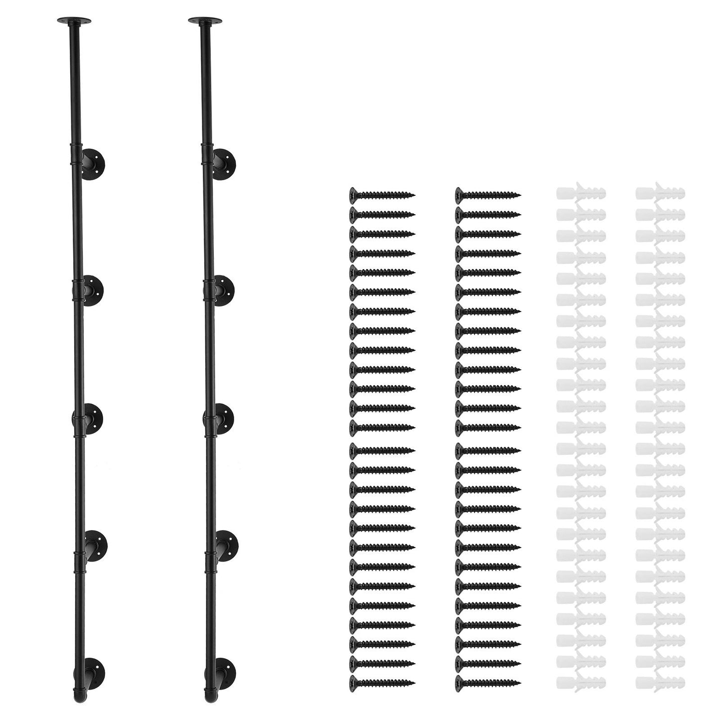 Industrial Pipe Shelf, 5 Tier 2PCS, 9.84in Applicable Board Width Wall-Mount Floating Rustic Wood Shelves Bracket Bookshelf,Storage Holder for Kitchen Bedroom Bathroom, (Planks NOT Included)