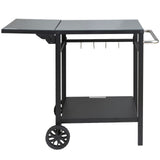 Outdoor Grill Dining Cart with Double-Shelf, 55*55cm BBQ Movable Food Prep Table, Multifunctional Foldable Iron Table Top, Portable Modular Carts for Pizza Oven, Worktable with 2 Wheels, Carry Handle