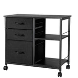 Mobile Metal File Cabinet with 3 Fabric Drawers and 2 Open Shelves Black