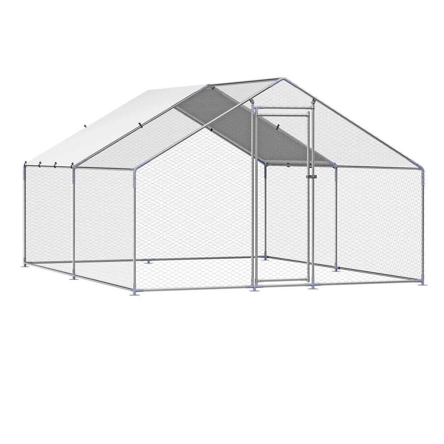 Metal Chicken Coop, 9.8x13.1x6.5 ft Large Walk-in Chicken Runs with Cover, Spire Roof Hen House Enclosure with Security Lock, Outdoor Duck Rabbit Cage Poultry Pen for Backyard, Farm, Yard