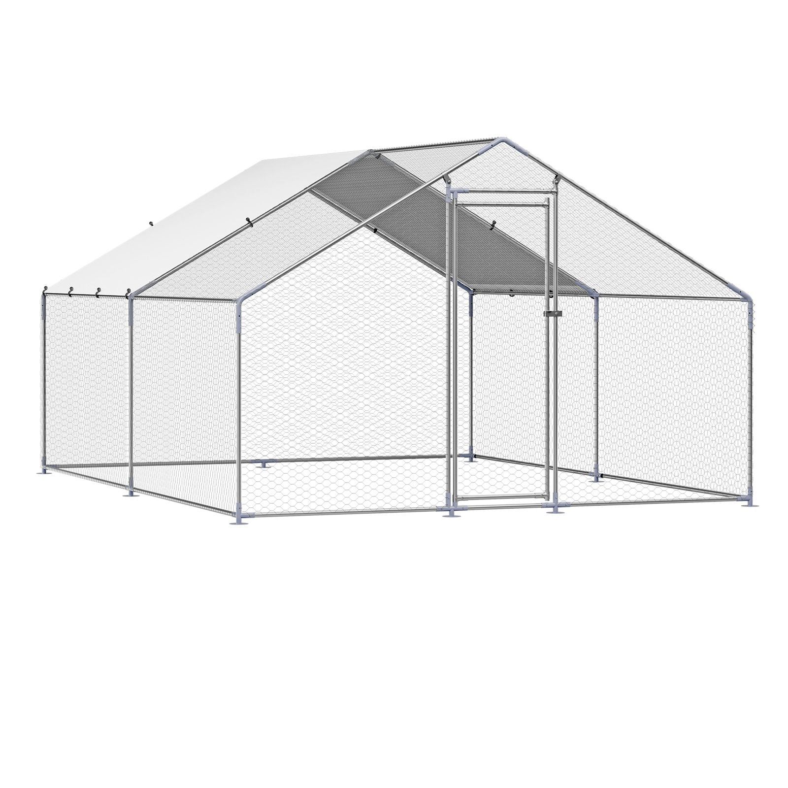Metal Chicken Coop, 9.8x13.1x6.5 ft Large Walk-in Chicken Runs with Cover, Spire Roof Hen House Enclosure with Security Lock, Outdoor Duck Rabbit Cage Poultry Pen for Backyard, Farm, Yard