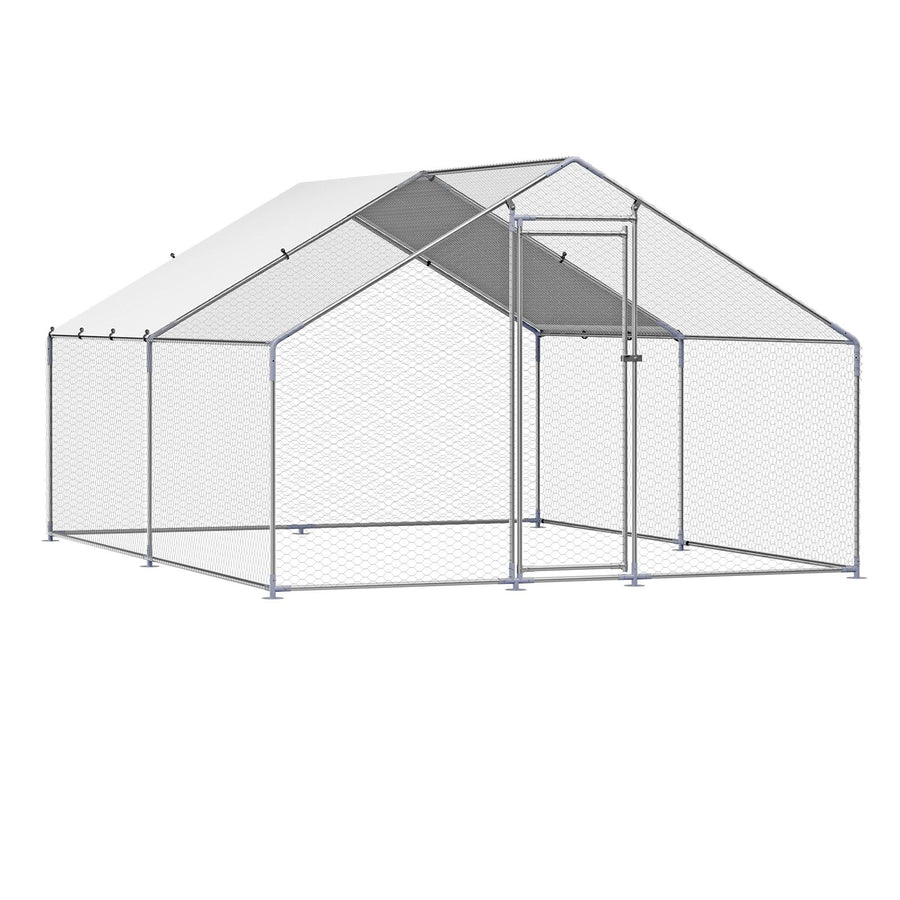 Metal Chicken Coop, 9.8x13.1x6.5 ft Large Walk-in Chicken Runs with Cover, Spire Roof Hen House Enclosure with Security Lock, Outdoor Duck Rabbit Cage Poultry Pen for Backyard, Farm, Yard