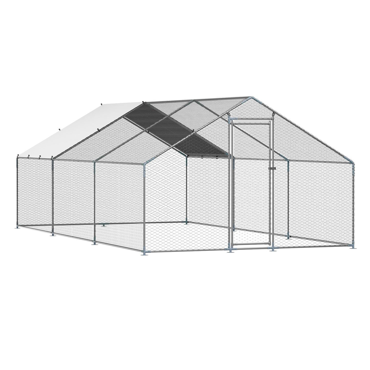 Metal Chicken Coop 9.8x19.6x6.5 ft Walk-in Chicken Run with Cover Spire Roof