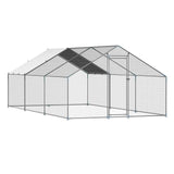 Metal Chicken Coop 9.8x19.6x6.5 ft Walk-in Chicken Run with Cover Spire Roof
