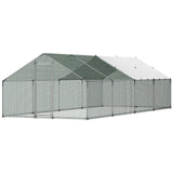 Metal Chicken Coop, 9.8x26.2x6.5 ft Large Walk-in Chicken Runs with Cover, Spire Roof Hen House Enclosure with Security Lock, Outdoor Duck Rabbit Cage Poultry Pen for Backyard, Farm, Yard