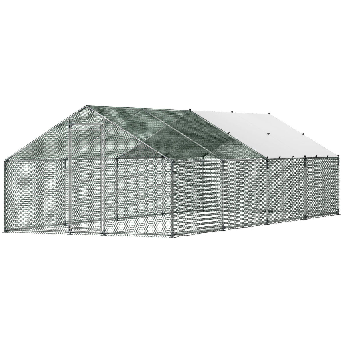 Metal Chicken Coop, 9.8x26.2x6.5 ft Large Walk-in Chicken Runs with Cover, Spire Roof Hen House Enclosure with Security Lock, Outdoor Duck Rabbit Cage Poultry Pen for Backyard, Farm, Yard