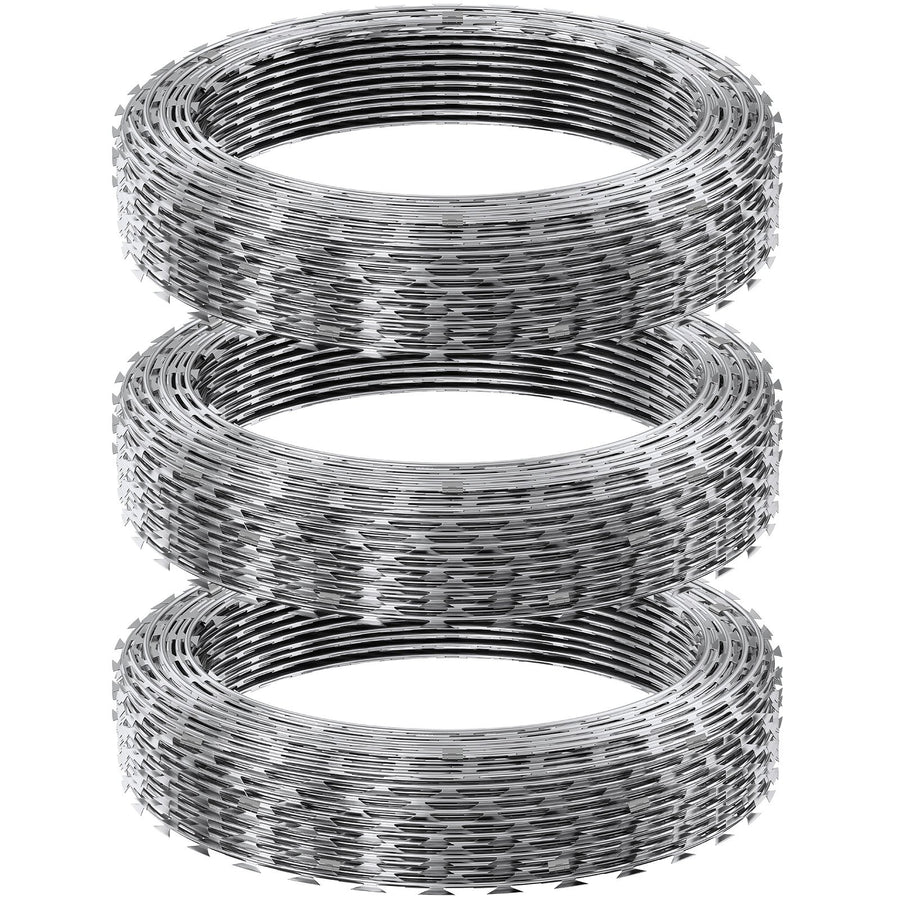 VEVOR Razor Wire Razor Barbed Wire 147ft 3Rolls Razor Wire Fencing Double Spiral