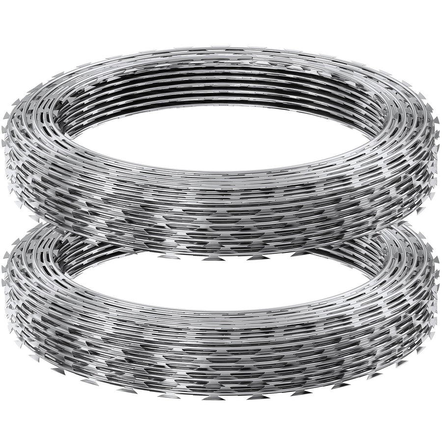VEVOR Razor Wires, 98 ft Razor Barbed Wire, 2 Rolls Razor Wire Fencing Razor Fence, Razor Ribbon Barbed Wire Galvanized Razor Wire Fence, Rolls Razor for Garden