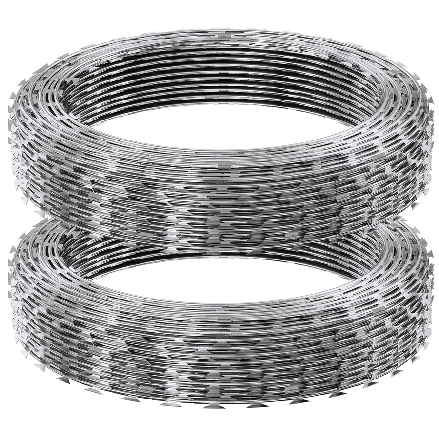 VEVOR Razor Wires, 98 ft Razor Barbed Wire, 2 Rolls Razor Wire Fencing Razor Fence, Double Spiral Razor Ribbon Barbed Wire Galvanized Razor Wire Fence, Rolls Razor for Garden