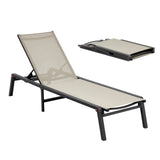 Outdoor Chaise Lounge Chair, 181 kg Weight Capacity, Foldable Sun Tanning Chair, 5 Adjustable Positions, Easy Assembly, Heavy Duty Aluminum Pool Recliner Lounge Chairs, for Beach Yard Patio