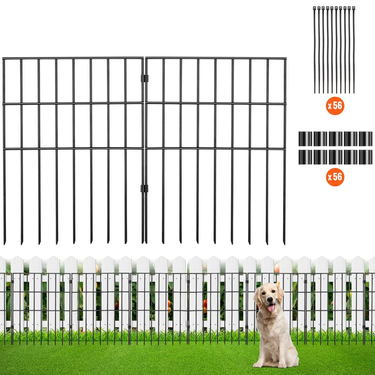 Garden Fence, No Dig Fence 44(H)x33(L)cm Animal Barrier Fence, Underground Decorative Garden Fencing with 3.81 cm Spike Spacing, Metal Dog Fence for the Yard and Outdoor Patio, 28 Pack