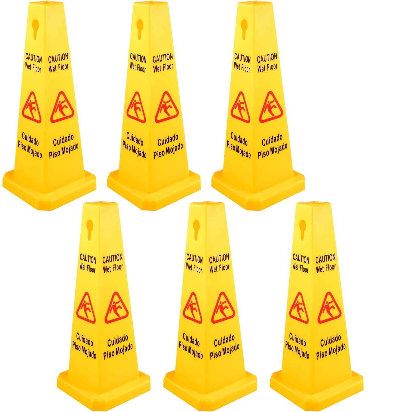 6 Pack Floor Safety Cone, 66.04cm Wet Floor Sign, Yellow Caution Wet Floor Signs 4 Sided, Public Safety Wet Floor Cones Bilingual Wet Sign Floor for Indoors and Outdoors