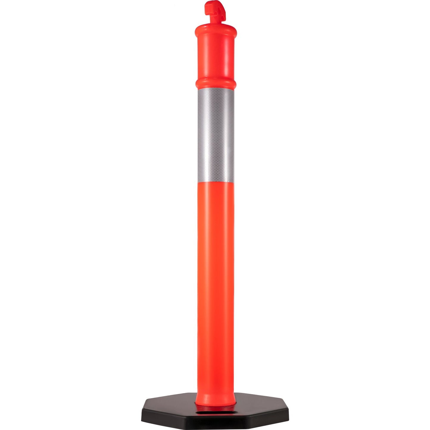 6Pack Traffic Delineator Posts 44 Inch Height, PE Delineator Cones Post Kit 10 inch Reflective Band, Delineators Post with Rubber Base 16 inch for Construction Sites, Facility Management etc.