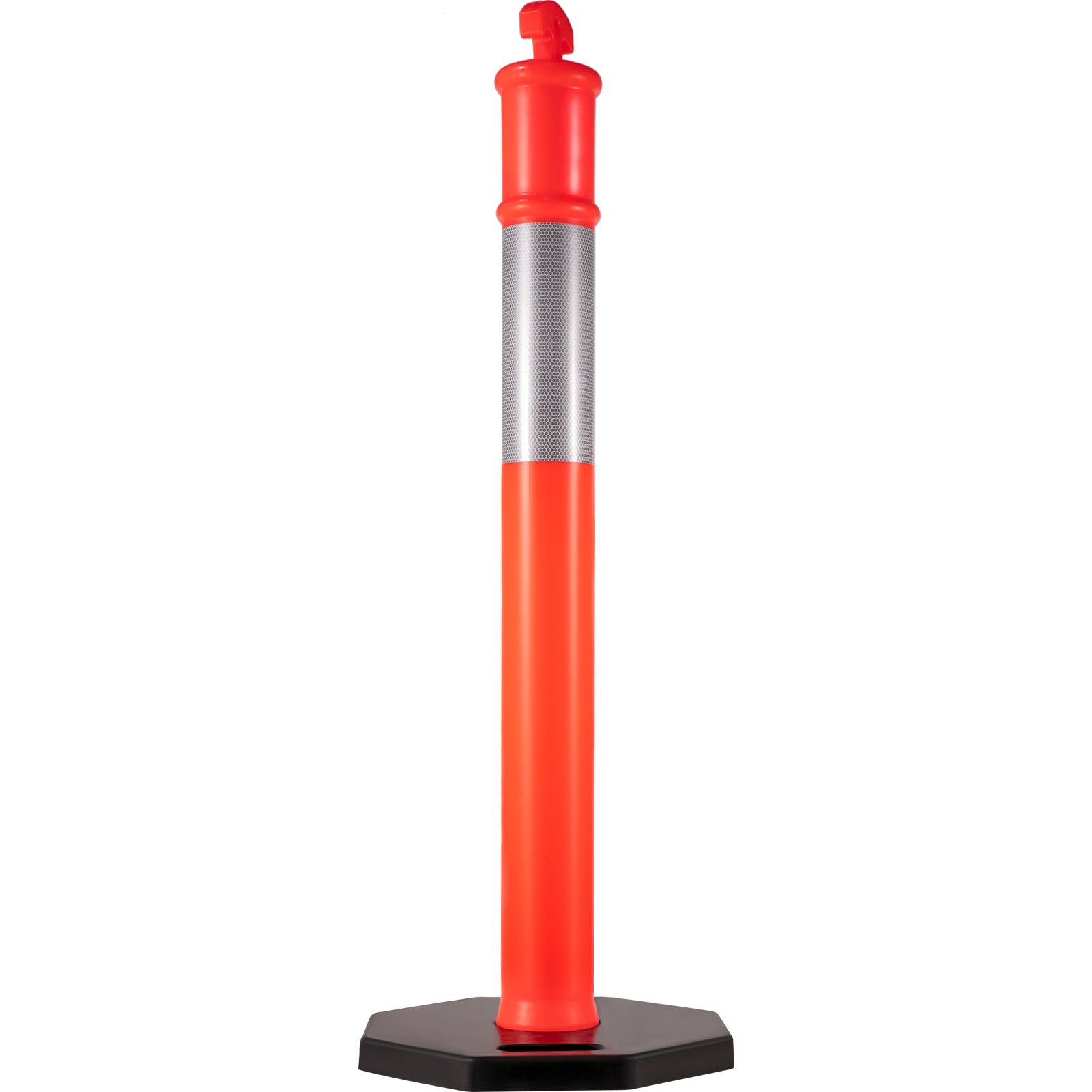 6Pack Traffic Delineator Posts 44 Inch Height, PE Delineator Cones Post Kit 10 inch Reflective Band, Delineators Post with Rubber Base 16 inch for Construction Sites, Facility Management etc.