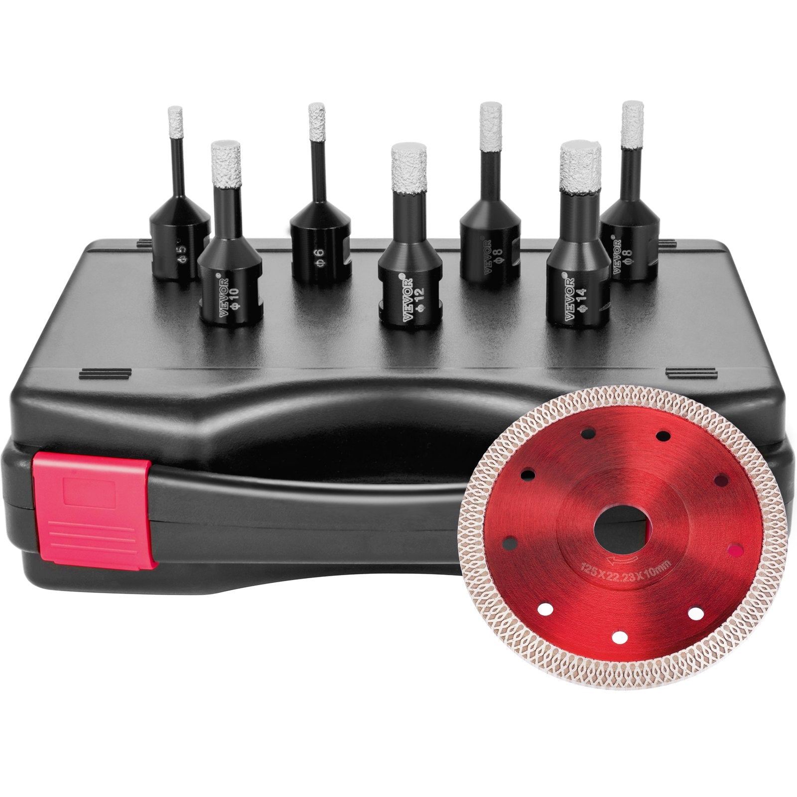 VEVOR Diamond Drill Bits 7PCS Diamond Hole Saw 6/6/8/8/10/12/14mm Tile Hole Saw Kit Vacuum Brazed Diamond Drill Bit 0.59in/15mm Segment Tile Hole Saw w Storage Case for Tile Ceramic Porcelain Marble