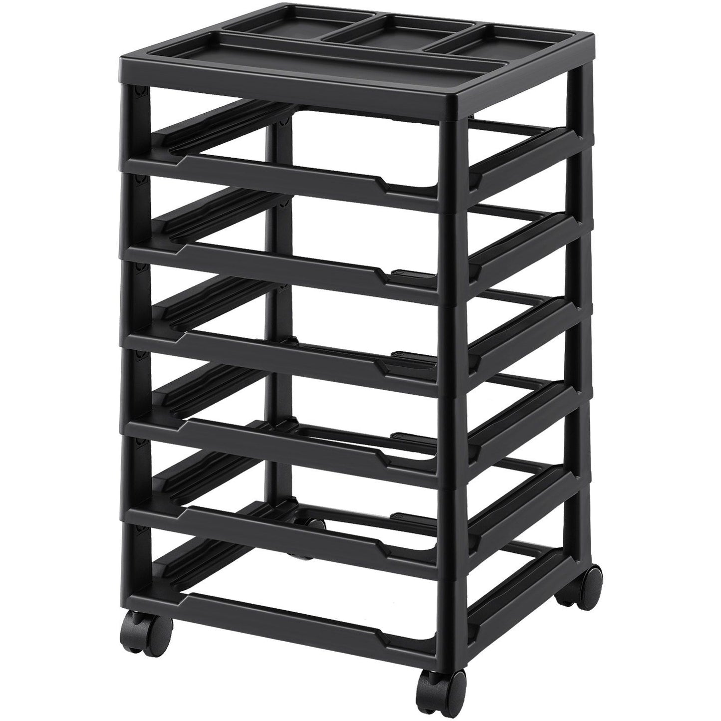 Scrapbook Rolling Storage Cart, 6-Tier Large Capacity with Organizer Top, Black Frame with 4 Removable Wheels, PP Material Cart Only, Rolling Craft Storage for Office Arts and Crafts Supplies