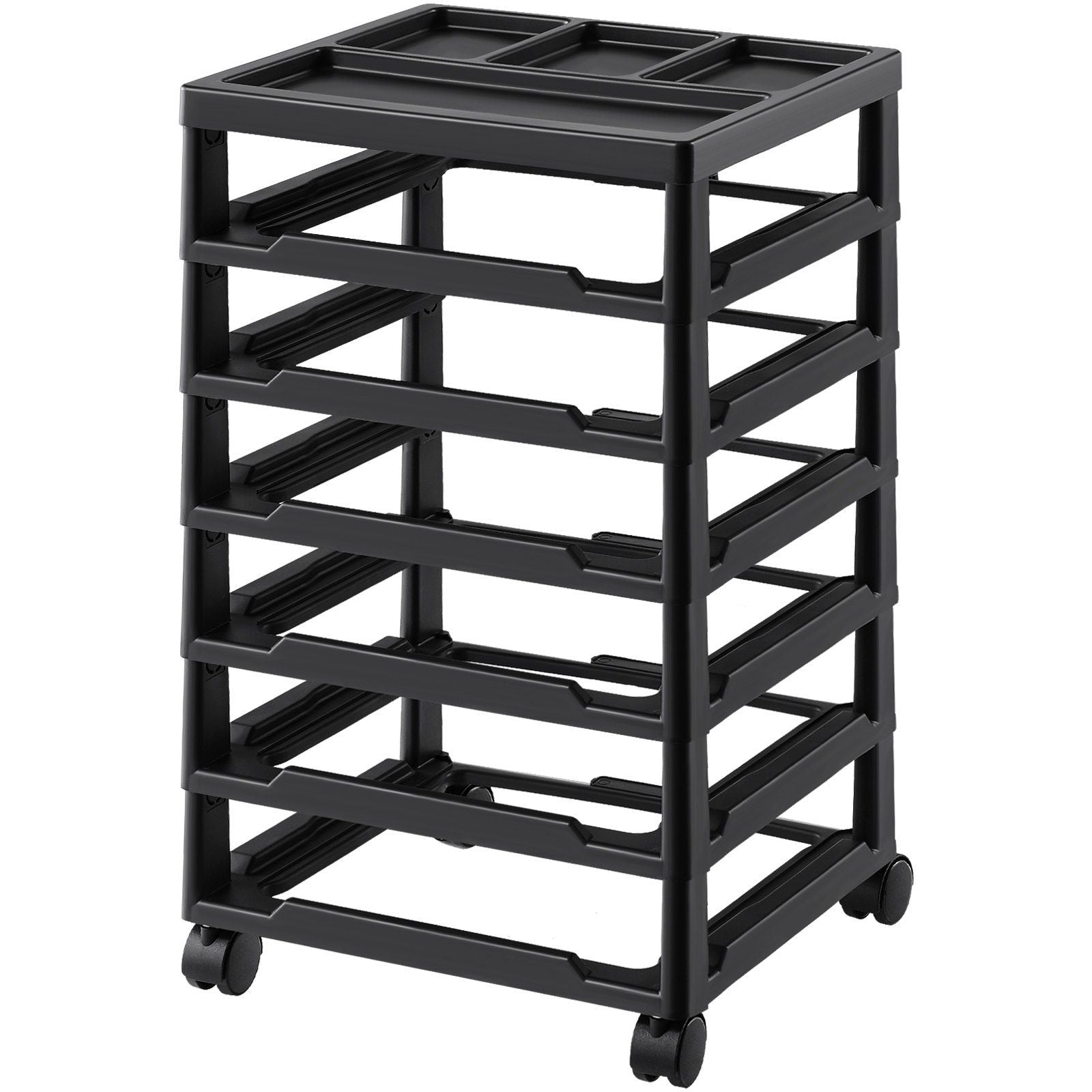 Scrapbook Rolling Storage Cart, 6-Tier Large Capacity with Organizer Top, Black Frame with 4 Removable Wheels, PP Material Cart Only, Rolling Craft Storage for Office Arts and Crafts Supplies