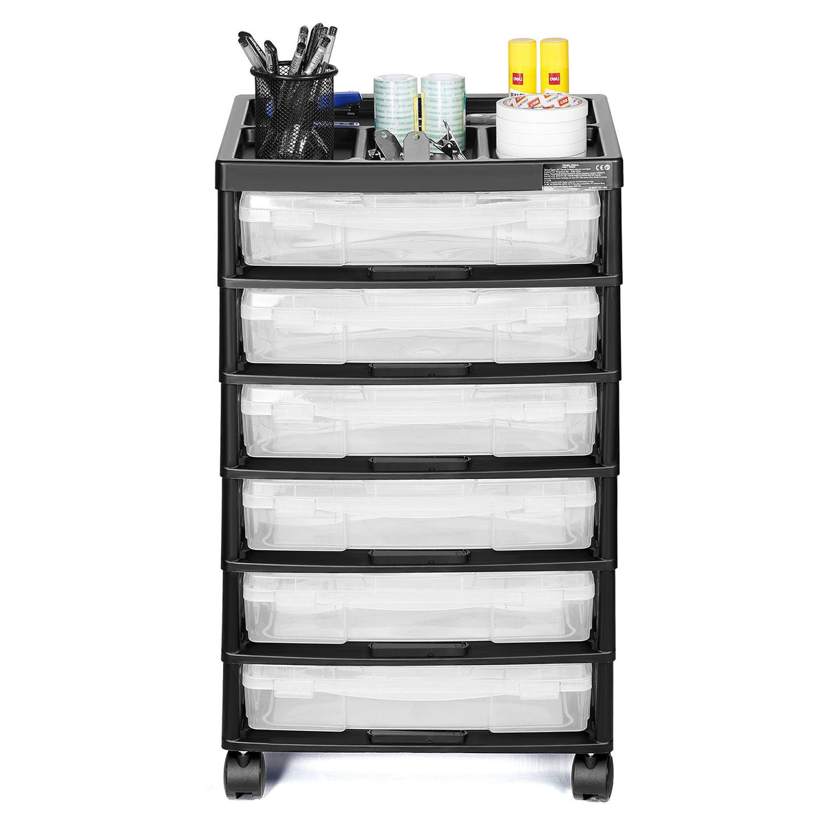 Scrapbook Rolling Storage Cart 6-Tier Large Capacity with 6 Clear Cases Black