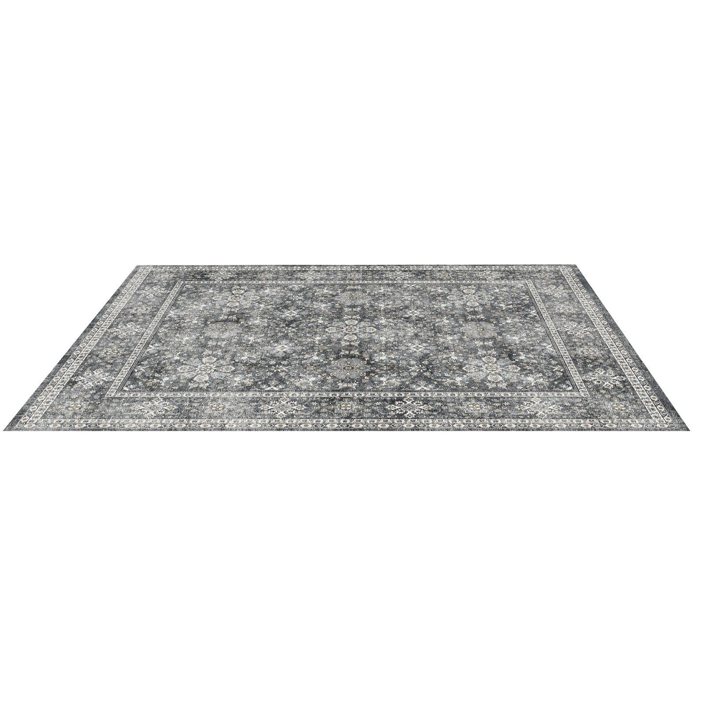 Area Rug, 2438.4x3048 mm Large Washable Rug, Non-Slip Tear-Resistant Soft Carpet, Pet & Child Friendly Vintage Area Rugs, Indoor Mat for Bedroom, Living Room, Kids Room, Entryway, Office, Gray