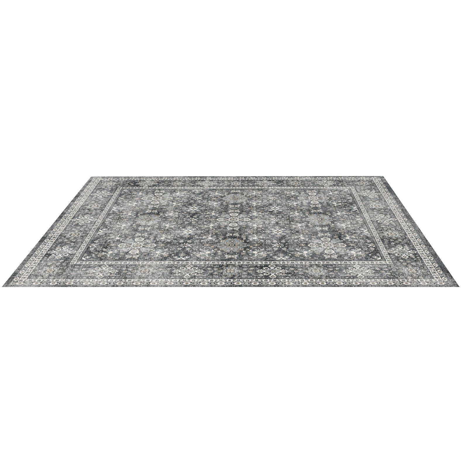 Area Rug, 2438.4x3048 mm Large Washable Rug, Non-Slip Tear-Resistant Soft Carpet, Pet & Child Friendly Vintage Area Rugs, Indoor Mat for Bedroom, Living Room, Kids Room, Entryway, Office, Gray